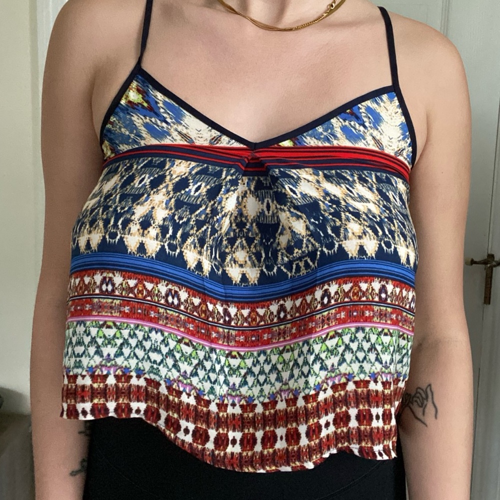 patterned spaghetti strap crop top